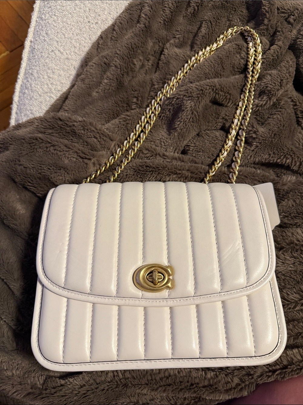 Coach Adjustable Chain Cream Leather Bag